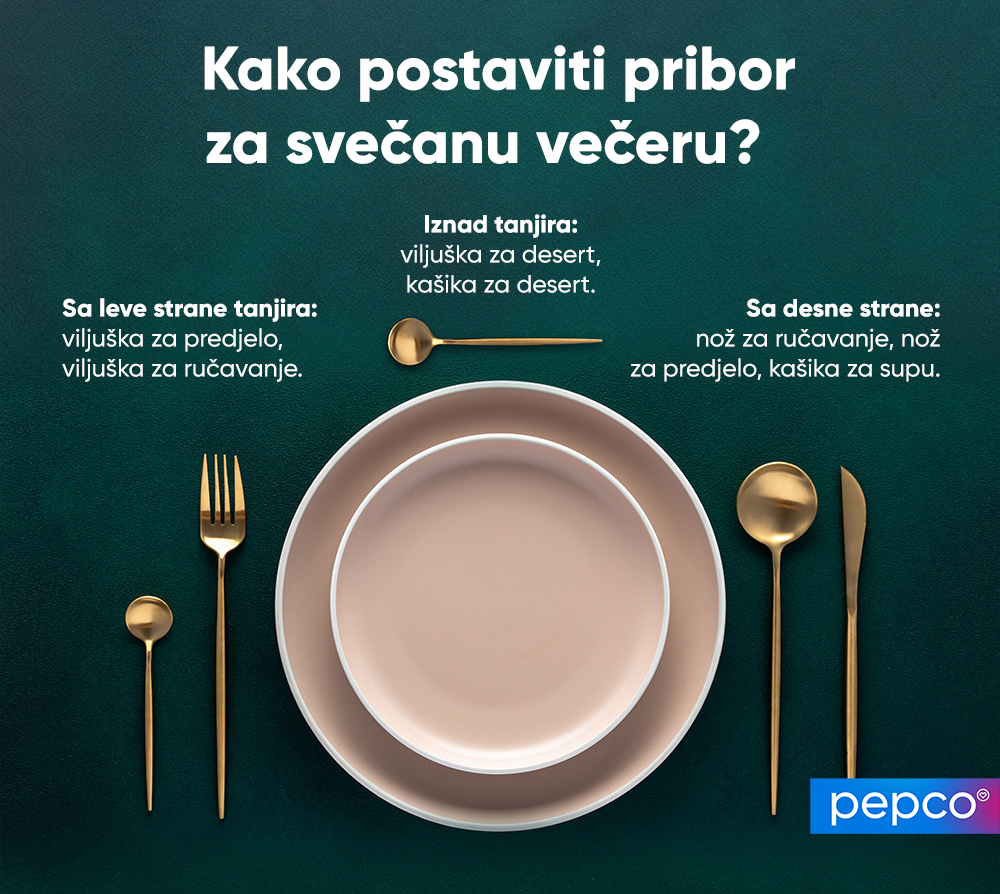Pepco infografika Kako rasporediti pribor za jelo za elegantnu večeru?