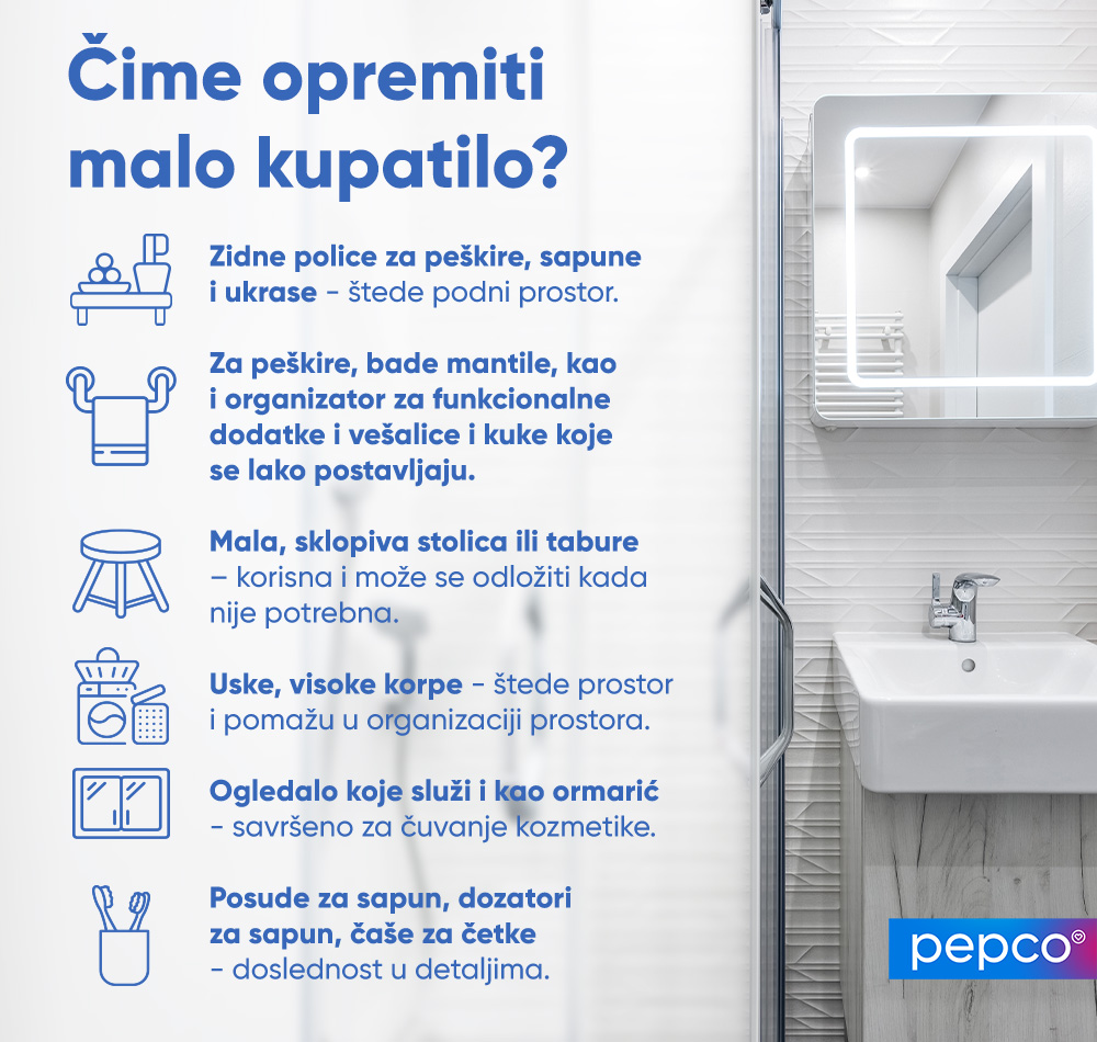 Pepco infografika o izboru ukrasa i dodataka za malo kupatilo 